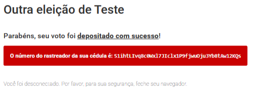 Tela final - voto depositado com sucesso Voto depositado com sucesso