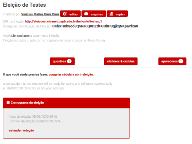 Congelando cédula e abrindo eleição