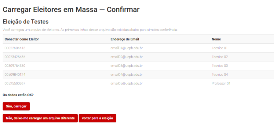 Carregando eleitores de arquivo CSV