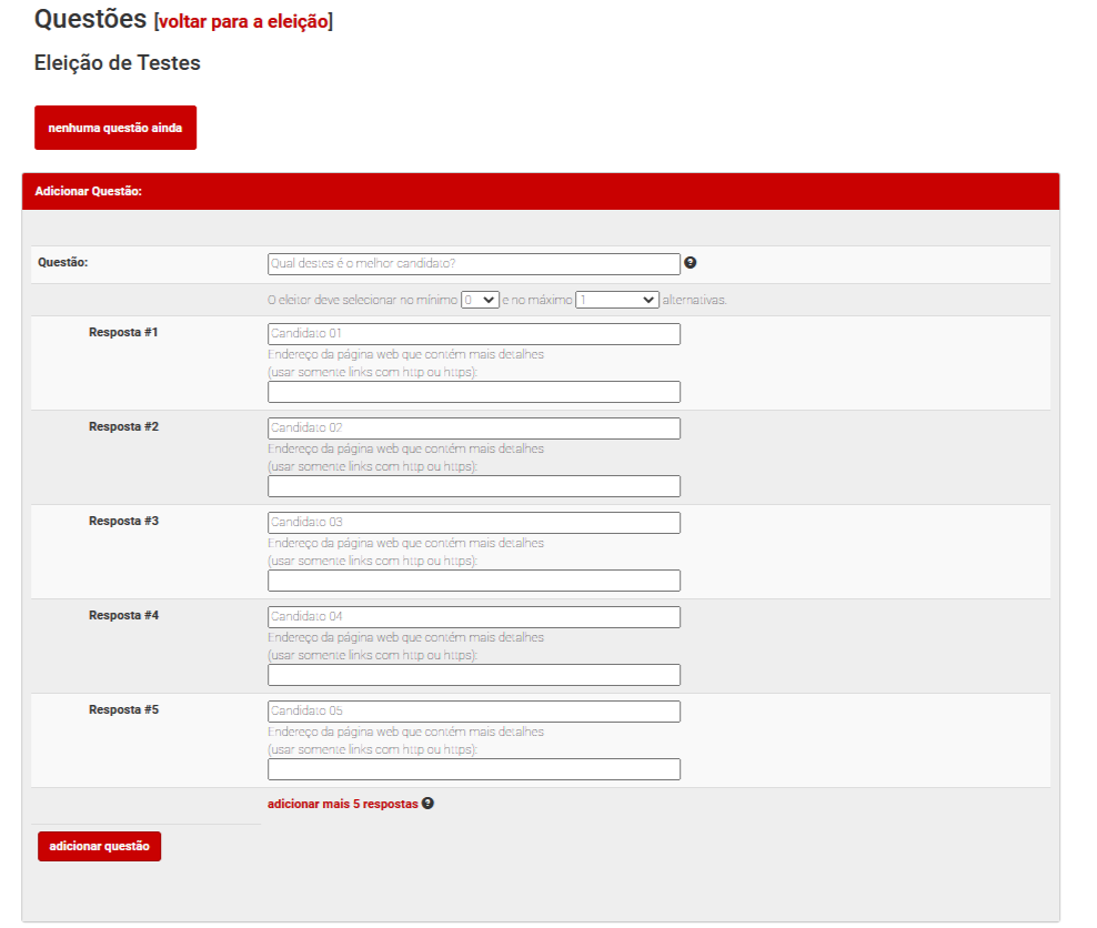 Adicionando questões